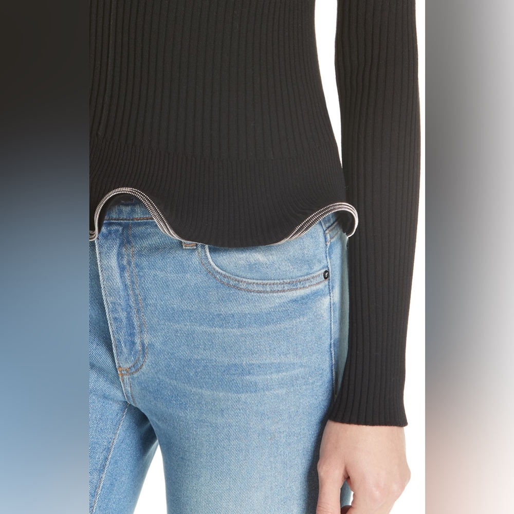 NWT $550 Alexander Wang Ruffle Zipper Hem Sweater In Black - Picture 2 of 7